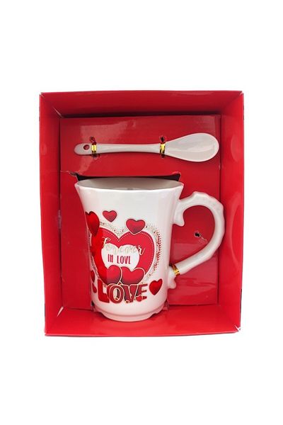 OEM Ceramic mug with spoon, hearts, and 'Love' text, 15x19cm, M4