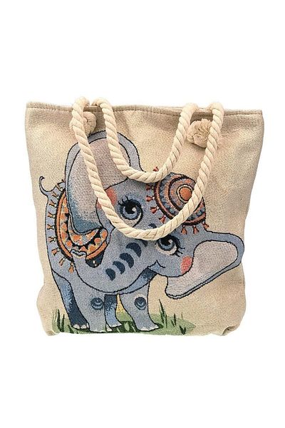 OEM Women's Bag, Polyester, Rope Handles, Elephants, 25x30cm, Multicolor, M4