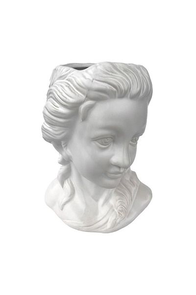 OEM Ceramic Vase Shaped as a Woman's Head with Long Hair, White, 17x22 cm