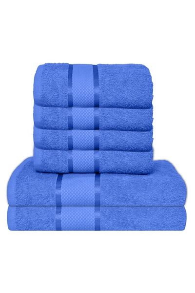 OEM Set 6 bath towels, Cotton, Solid, 400g/m², 50x90cm/70x140cm, Blue