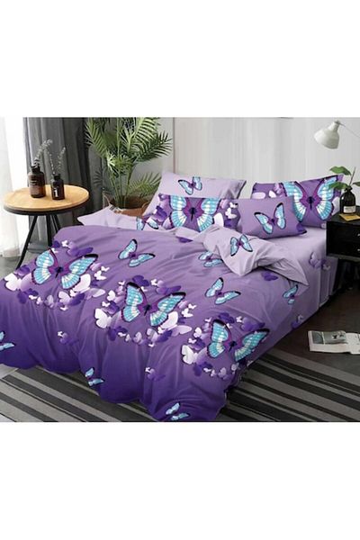 OEM Double Bed Set, Butterfly Print, 2 Persons, 6 Pieces, Finet, 220x230cm, Multicolor
