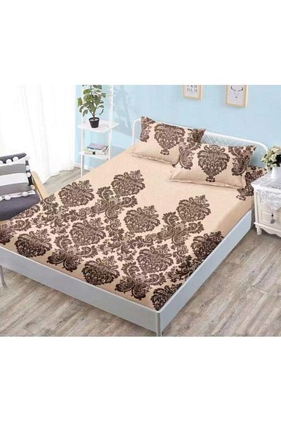 OEM Bed Sheet and Pillowcase Set, Finet, 3 Pieces, 2 People, Elegant Print, 180x200cm, Beige Shades