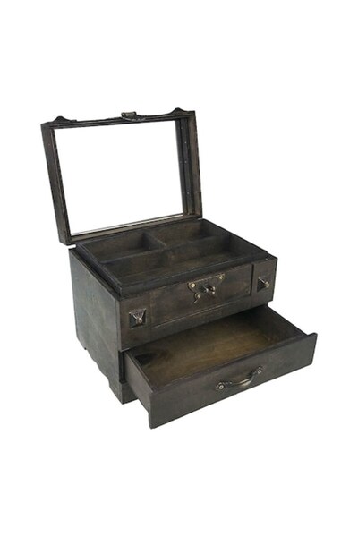 OEM Cutie din lemn cu un sertar și oglindă, 22x18 cm, maro închis