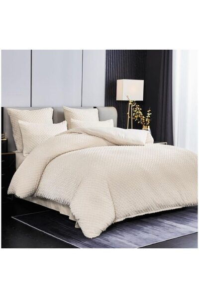 OEM Bed Linen Set, Grofat Model Checkered, Uni, Finet, 6 Pieces, 2 Persons, 230x250cm, Cream