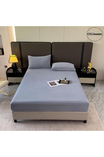 celhome Set lenjerie pat catifea 3 piese – - husa saltea cu elastic 230x250 cm, 2 fete de perna 50