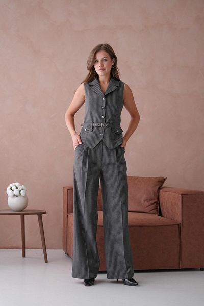 nodilife Striped Pattern Vest Women's Suit Gray