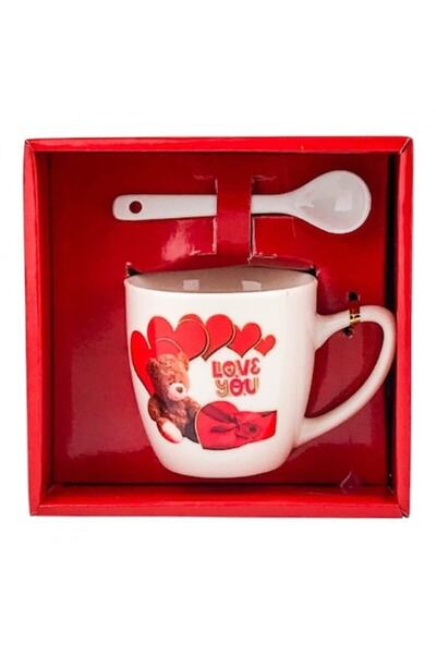OEM Cana din ceramica cu lingurita cu urs si inimi