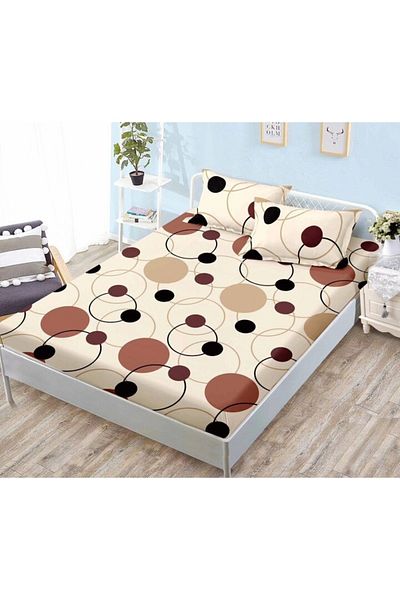 OEM Bed Sheet and Pillow Cases Set, Finet, 3 Pieces, Double, Circle Print, 180x200cm, Multicolor