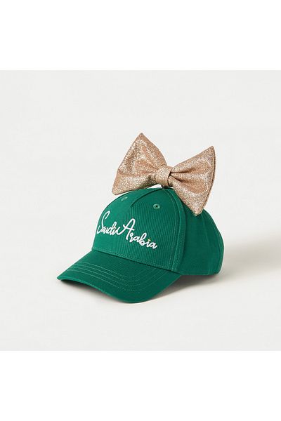 Juniors KSA National Day Print Cap with Bow and Velcro Strap Closure