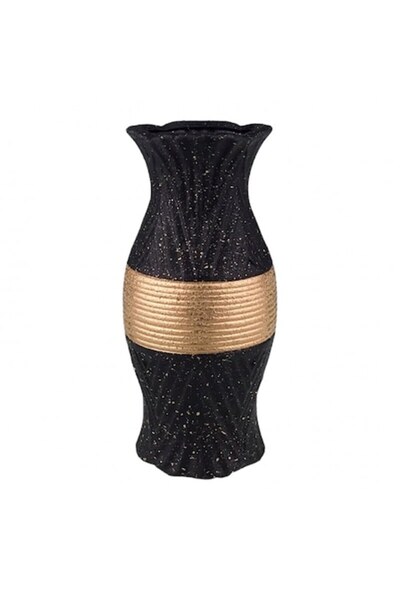 OEM Vază ceramică cu dungi 11x24 cm negru și auriu bicolor