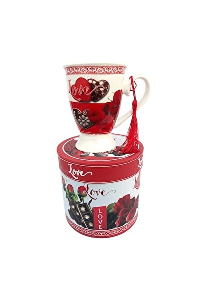 OEM Cană ceramică cu modele de sfoară, inimă și trandafir, 200 ml