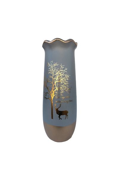 OEM Ceramic Vase with Wide Mouth, Deer and Tree Design, Gray, 11x30 cm