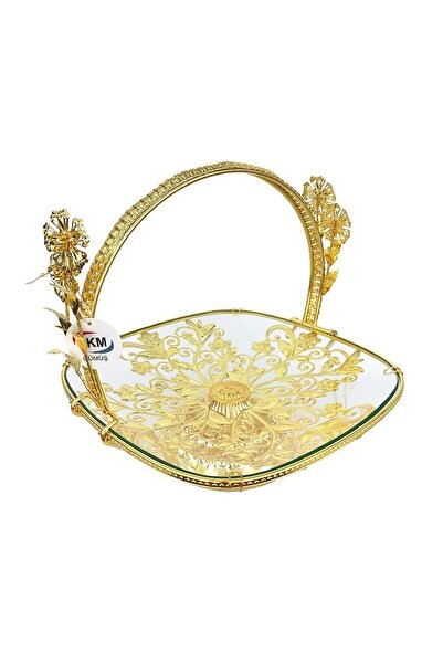 OEM Fruit Bowl with Floral Metal Decorations and Glass Base, 32x30 cm