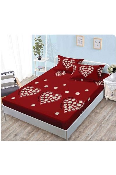 OEM Fitted Bed Sheet with Elastic, 2 Persons, 160x200 cm, Heart Print, Multicolor