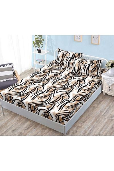 OEM Husa de Pat, cu Elastic, 3 Piese, Bumbac Satinat, 180x200cm, Imprimeu Animal Print, Multicolor