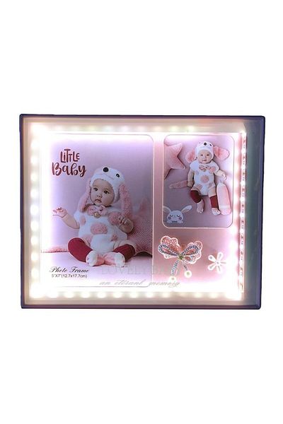 OEM Ramă foto cu lumini LED pentru poze pentru copii, roz, 25x20 cm
