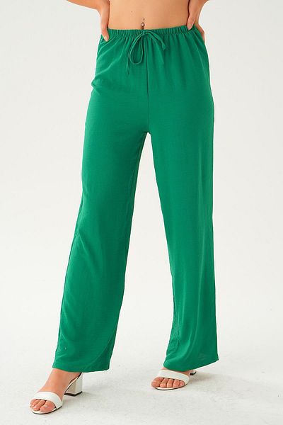 Rays B. Green Elastic Waist Wide Leg Woven Trousers 4284-1