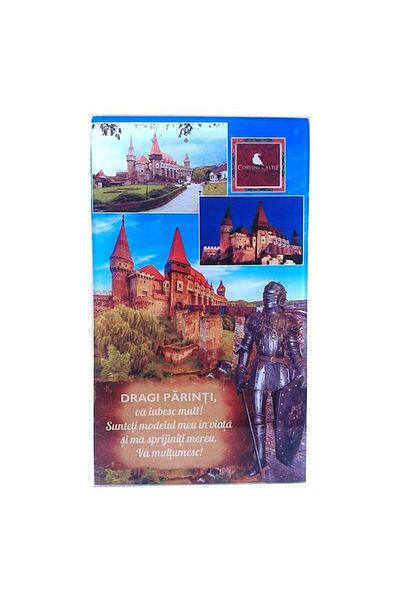 OEM Glass Decoration with Corvin Castle and Dedication for Parents, M8, 10x17 cm