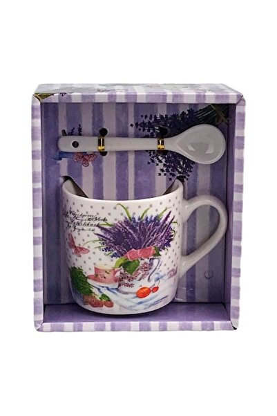 OEM Cană ceramică cu lingură lavandă, 12x13 cm