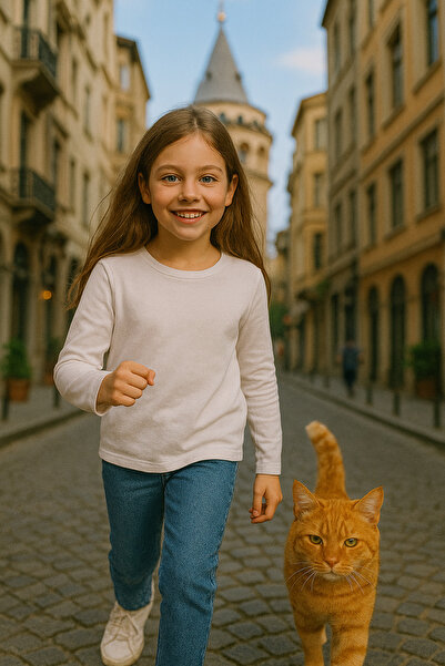 Cloise Beyaz Çocuk Uzun Kollu T-shirt Kız - Erkek Unisex %100 Pamuk