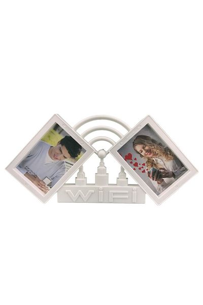 OEM Ramă foto din plastic cu spațiu pentru două fotografii cu inscripția „Wi-Fi”, albă, 42x20 cm