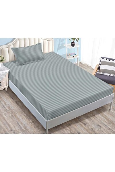 OEM Cearșaf cu elastic și 2 fețe de pernă, Damasc, pentru o persoană, 90x200cm, gri deschis