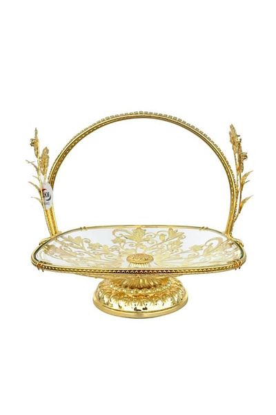 OEM Fruit Bowl with Floral Metal Decorations and Glass Base, 32x30 cm