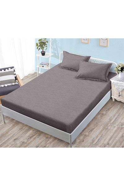 OEM Bed Sheet Set with Elastic, 3 Pieces, Satin Cotton, 180x200cm, Gray