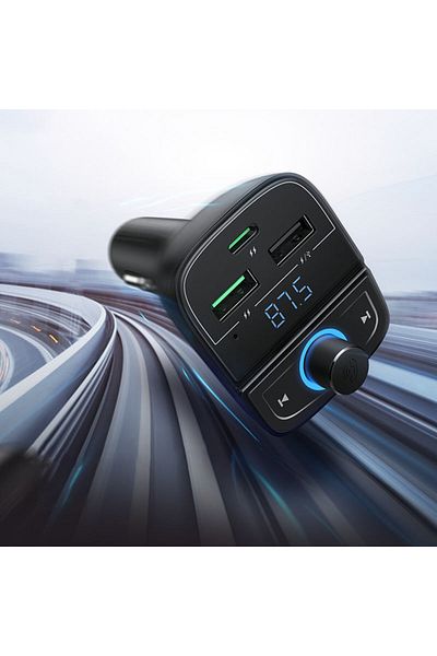Ugreen Transmițător FM MP3 Bluetooth 5.0 Încărcător auto 3x USB TF MicroSD Negru