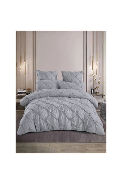 OEM Double bed sheet, embroidered with pleats, 6 pieces, 2 people, fine cotton, 230x250cm, light gray