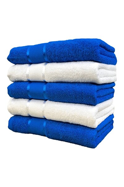 OEM Set 5 prosoape de baie, Bumbac, 400g/m², 70x135cm, Bleumarin-Alb