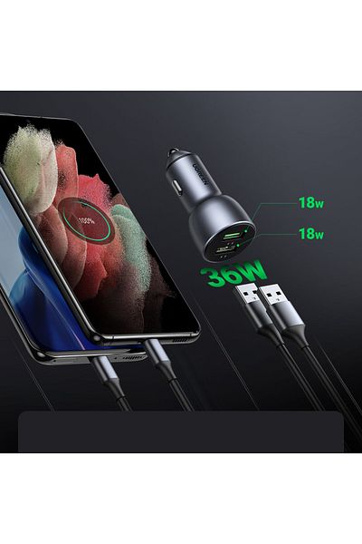 Ugreen Încărcător auto rapid 2x USB 36W Încărcare rapidă SCP FCP AFC Gri