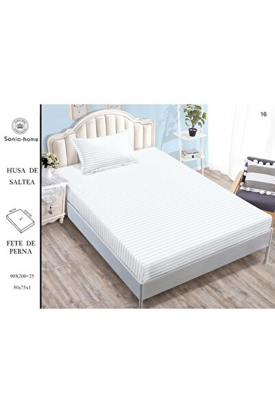 OEM Fitted sheet and 2 pillowcases, Sonia-Home, Damask, single person, Uni, 90x200cm, white