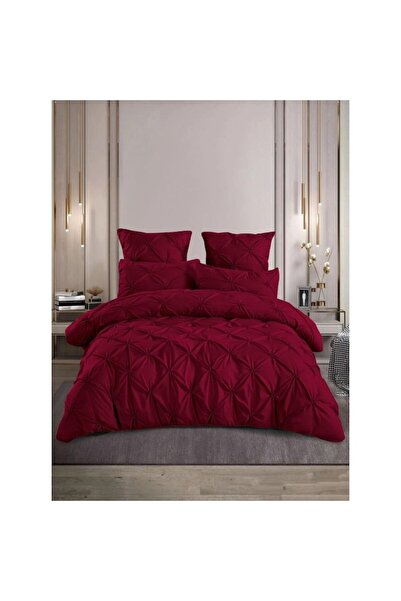 OEM Double Bed Linen, Embroidered Pleats Model, 6 Pieces, 2 Persons, Bordeaux Color