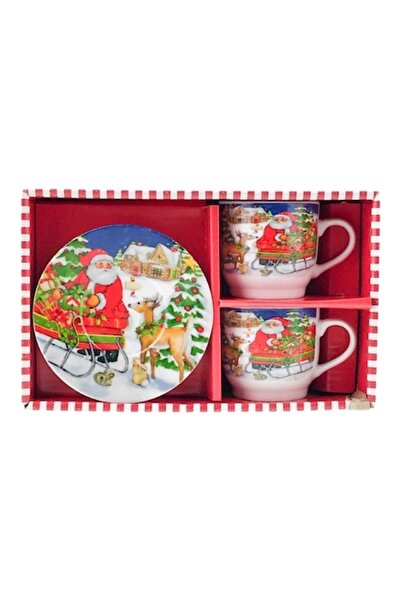 OEM Set ceramic cu două cești și farfurii - Design de Crăciun