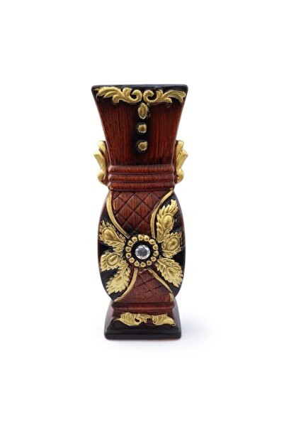 OEM Vază ceramică, maro cu frunze aurii, 30cm, M2