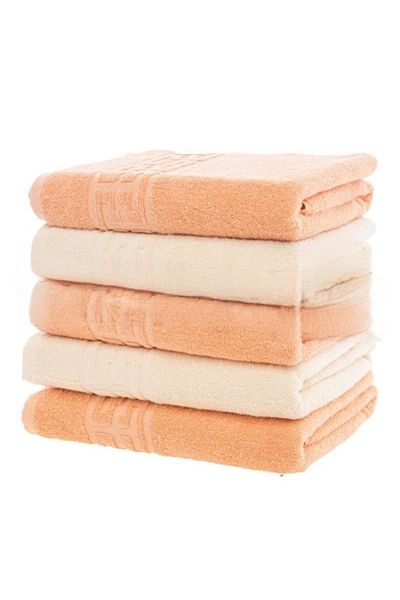 OEM Set 5 bath towels, Cotton, Two-tone, Greek Border, 500g/m², 70x140cm, Peach-White
