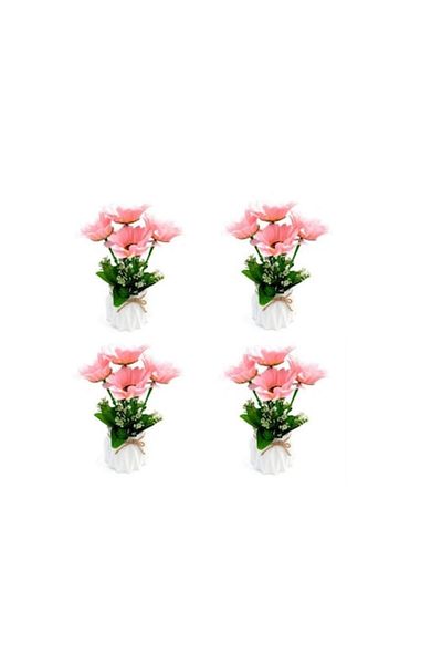 OEM Set 4 flower pots in gift bag shape with chrysanthemums, pink, 12x24 cm