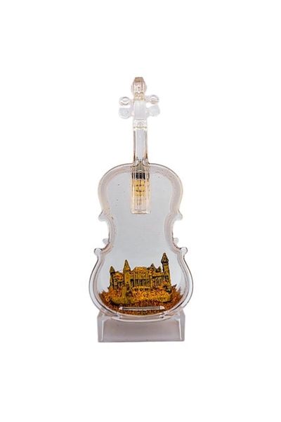 OEM Plastic Decoration Shaped Like Violin with Liquid and Batteries, featuring Corvin Castle, Golden, 7x