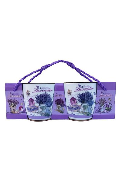 OEM Set de două cești ceramice cu design lavandă, în cutie cadou, 150 ml, Model 2