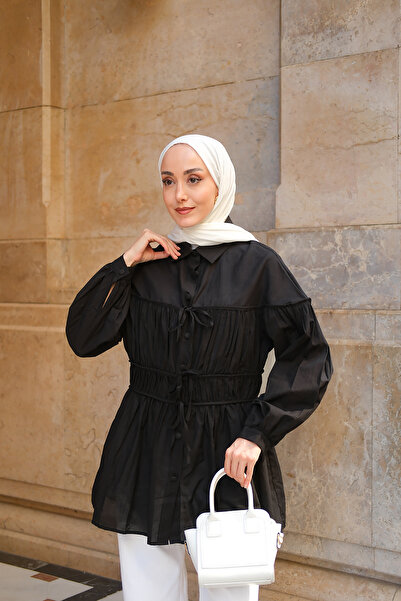 LOCCO Cămașă de damă din voal cu șnur negru