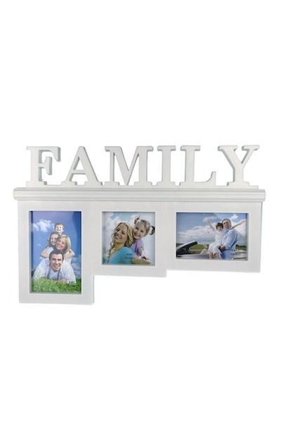 OEM Plastic Photo Frame with Spaces for Three Photos and Text 'Family', White, 41x27 cm