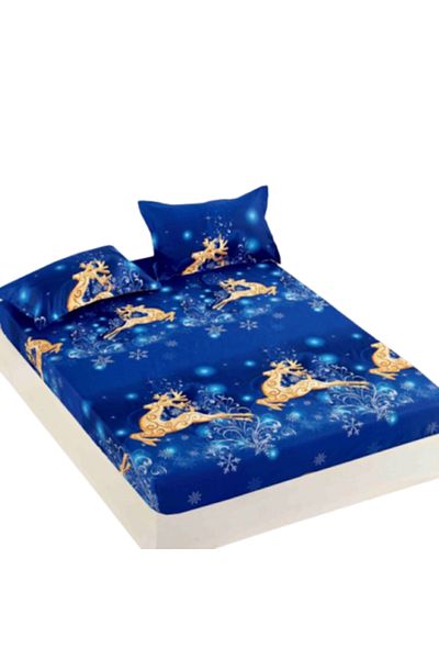 JOJO HOME Cearșaf de pat și 2 fețe de pernă, Jojo Home, Finet, 2 persoane, 3 piese, Golden Reindeer, 180x200cm, Mult