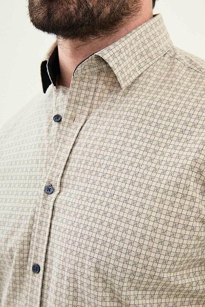 Mcr Patterned Slim Fit Cotton Men's Shirt Beige - 27073.25Y