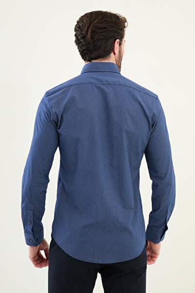 Mcr Ανδρικό πουκάμισο με μοτίβο Slim Fit Cotton Indigo - 27074.25Y