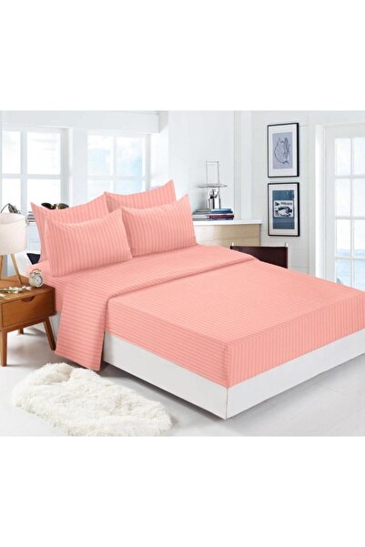 OEM Lenjerie de pat, 6 piese, 2 persoane, 180x200cm, Damasc Finetat, Uni, Corai