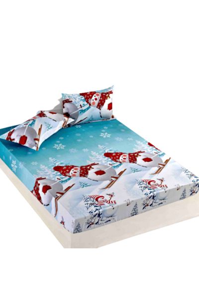 JOJO HOME Bed Sheet and 2 Pillowcases, Jojo Home, Finet, Snowman on Skis, 160x200cm, Multicolor