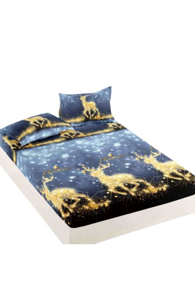 JOJO HOME Bed Sheet and 2 Pillowcases Set, Jojo Home, Flannel, 2 People, 3 Pieces, Shining Reindeer, 160x200cm