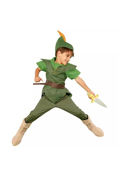 OEM Peter Pan Costume for Children, Set with Hat and Foam Boots, 3-4 years, 110 cm, Green/Orange
