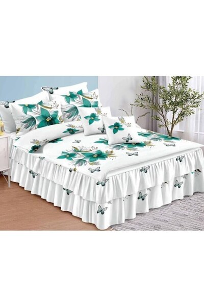 Pucioasa Lenjerie de pat dublă, cearșaf cu volane, Finet, 6 piese, pentru 2 p...